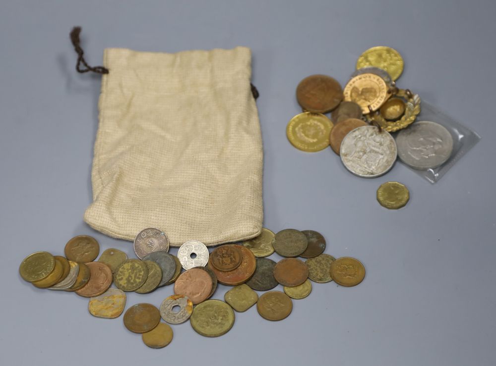 A quantity of coins and medals